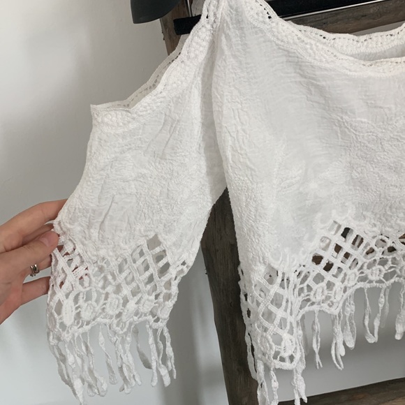 Crochet White Crop Top, Cover Up / Size S - Picture 5 of 12